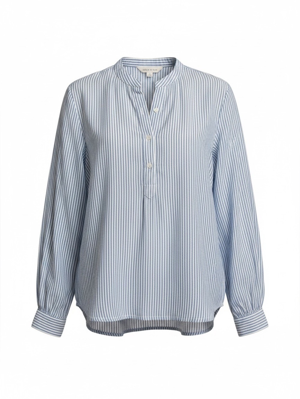 GAP Shirred Popover 100% Cotton Shirt, Light Blue and White Striped Long Sleeve - Picture 2 of 9